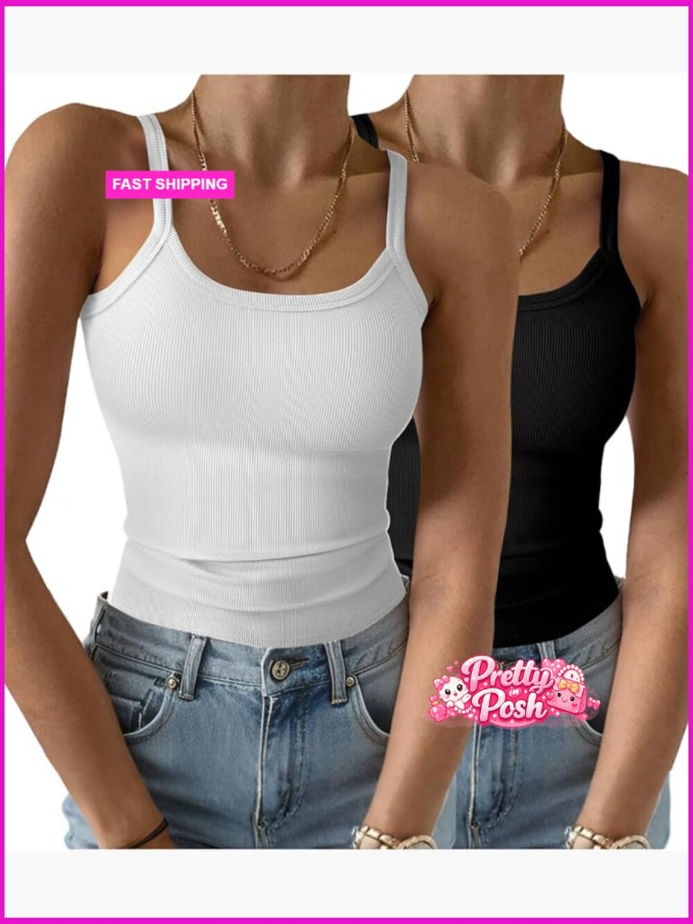 2 Pack Sleeveless Scoop Neck Tank Top Ribbed Knit Cami Layering Shirt